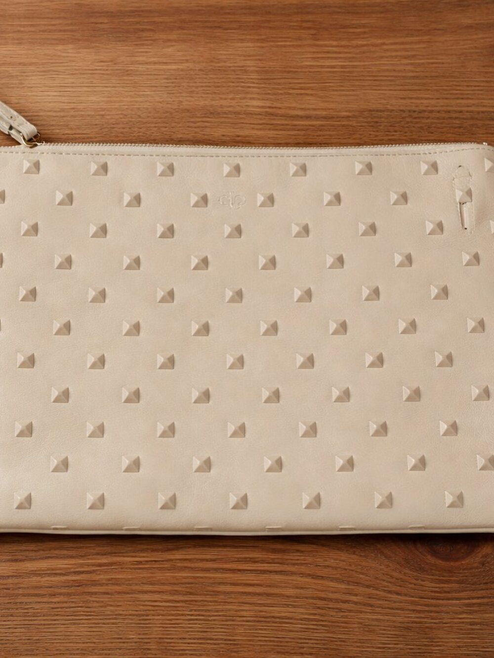 Ela Studded Leather Clutch Cream | Made in Spain | Wristlet Pouch